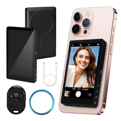 letcdfer Selfie Monitor Screen, Kabellose Magnetische Handyhalterung für iPhone/Android Bluetooth, Fernbedienung für Selfie Vlog, Livestreaming mit Sound