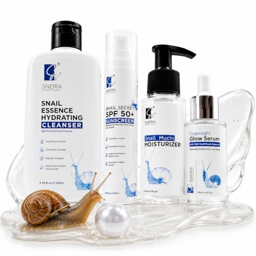 Image of Snail Mucin Skincare Kit - Face Cleanser, Snail Mucin Glow Serum, Moisturizer & SPF 50+ Sunscreen | Korean Skin Care Routine Kit for Glowing Skin | Daily Hydrating Skin Care Set for Men & Women