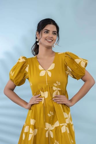 Image of ROYALICA Women's Pure Cotton Maxi Midi Dress Western Dress for Women Elegant Floral Printed Long Dresses | Soft & Breathable Fabric | Casual Trending Dress for Women