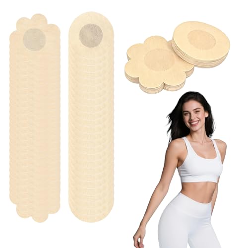 Ruvan 100 Pièces Cache Tetons Femme, Couleur De La Peau Jetables Nipple Cover, Protège-tétons Invisibles, Respirants Couvre Seins Mamelons (Ronde,Fleurs)