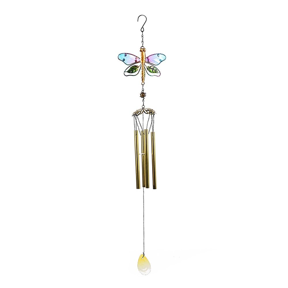 Wind Chime Hummingbird Dragonfly Windchimes Outdoor Wind Chimes Glass Painted Garden Patio Decoration Windchime(Gelb)