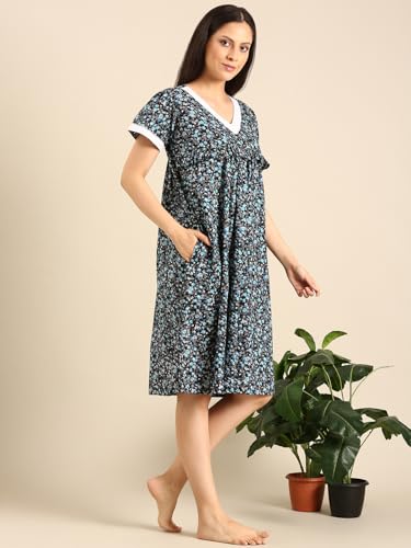 Image of Rupa Jon Aishwarya Women Short Printed Nighty in Premium Cotton Blend Fabric, Midi Length, Night Dress, Three-Fourth Length for Comfortable Everyday Wear
