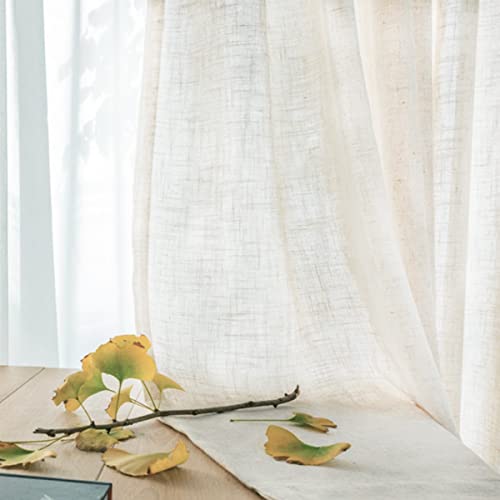 Image of Linen Sheer Curtains 84 inches Long - Semi Textured Curtains Translucent Drapes Privacy Protect Light Glare Window Panels for Bedroom Living Room Office, W 52 x L 84, Cream, 2 Panels