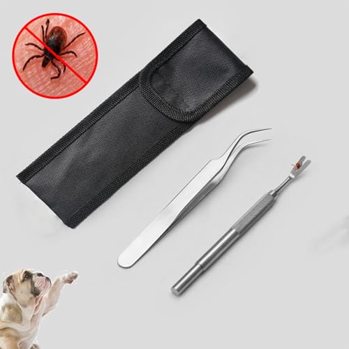 jatimdotin Zeckenzange Set, 2 Stück Zeckenzange für Hunde, Edelstahl Zeckenpinzette und Zeckenhaken, Zeckenentferner für Mensch, Hunde, Katzen (mit Aufbewahrungstasche)