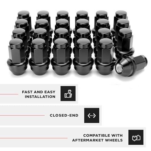 Image of White Knight M14x2.0 Factory Style Lug Nuts for Ford F-150 (2001-2014) and Expedition (2004-2014), Black Chrome Extra Bulge Acorn - WN28850BK-24AM (24 Pack)