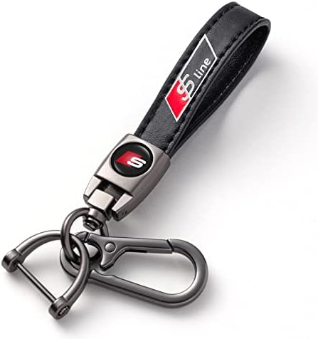 Car Key Chain Key Ring for Car Key Fob,Leather Keychain Car Keyring with Logo Compatible with Audi S Line S1 S2 S3 S4 S5 S6 S7 S8 SQ2 SQ5 SQ7 SQ8,Car Key Fob Accessory/Replacement for Men Women,Black