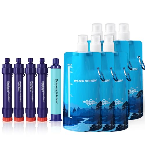 Membrane Solutions S2 Detachable Water Filter Straw (Pack of 4) with 23oz Collapsible Squeezable Water Filtration System