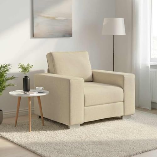 Tonture Sofá moderno de tela crema de 100 x 77 x 82 cm, cómodo sofá para salón, dormitorio, adultos, sofá acolchado duradero con amplios reposabrazos, diseño transpirable