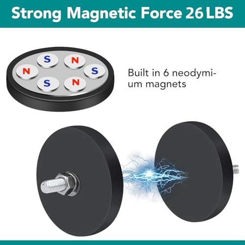 4 Stück Magnet Gummiert, 43mm Neodym Magnet Gummiert mit M4 Flacher Faden, Extra Stark 12 kg Haftkraft, Magnete Anti-Rutsch Starke Gummiert Magnete für Lichtleisten, Fahrzeuge