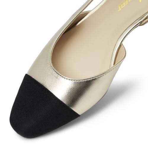 Image of Athlefit Slingback Flats for Women Square Toe Ballet Flats Work Dress Shoes | Two Toned Flats, PU leather with fabric black toe, Business casual shoes, 0.79-inch Heel, Padded insole, Comfortable, Dressy
