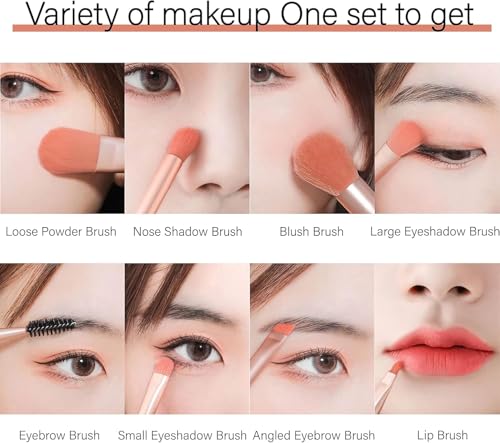 Image of 8 Pcs Makeup Brush Set with Bag & Makeup brush Set | Foundation, Powder, Concealer, Eyeshadow, Blush, Highlighter & Eyebrow Brushes | Soft & Fluffy Bristles (Multicolor)