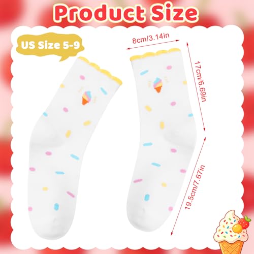 Image of 6 Pairs Women's Cute Crew Socks, Casual Athletic Cotton Cherry Heart Strawberry Calf Novelty Socks for Women