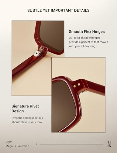 TIJN Retro Rectangular Sunglasses for Women,Vintage 90s Style,Trendy Lightweight UV Protection,Fashion Square Frame,Dark Red