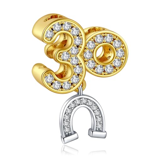 Rimgoris 925 Charm in argento sterling per bracciali da donna collana Numero 30 Dangle Charm Donne Bracciale Charm