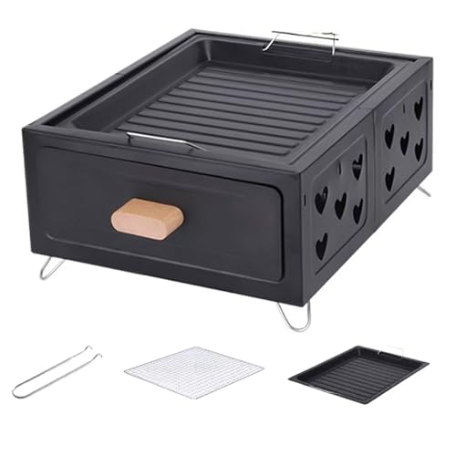 Tragbarer Holzkohlegrill,Campingkocher mit Schublade montierter Holzkohleablage, Camping Grill, Mini Grill, Tischgrill Holzkohle für Grillabende, Picknicks und Teezubereitung (Schwarz) Tragbarer Holzkohlegrill,Campingkocher mit Schublade montierter Holzkohleablage, Camping Grill, Mini Grill, Tischgrill Holzkohle für Grillabende, Picknicks und Teezubereitung (Schwarz)