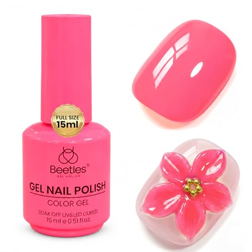 Image of Beetles Hot Pink Gel Polish - Raspberry Mousse 15ML /0.51Fl Oz, Neon Pink Gel Nail Polish, Color-Matched Bottle, Soak-Off UV LED, Long-Lasting Holiday & Summer Nails Art for DIY Beginners & Salon Pros