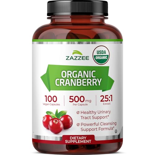 Zazzee USDA Organic Cranberry 25:1 Extract, 500 mg per Capsule, 100 Vegan Capsules, Over 3 Month