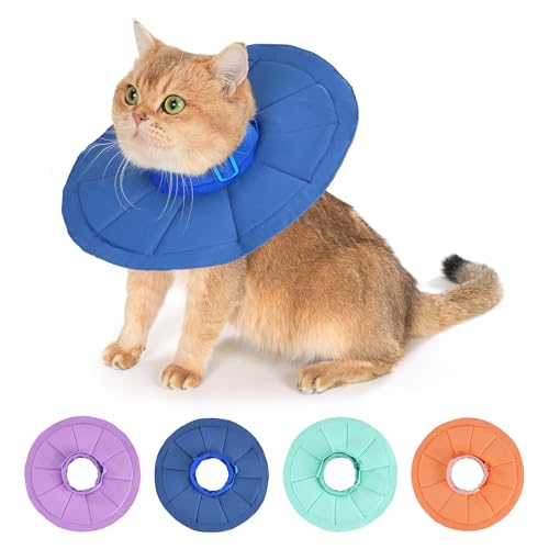 Avont Adjustable Cat Recovery Collar, Soft Lightweight Water Resistant Donut Cone for Cats After Surgery, Anti-Lick Protective E-Collar for Healing -Denimblue(S)