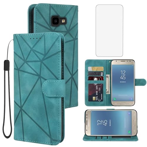 Tothedu Case for Galaxy J3 Prime 2017/J3 Emerge/Express Prime 2 Wallet Case with Tempered Glass Screen Protector, Flip Leather Credit Card Holder Stand Phone Cover for Samsung Galaxy J3 2017 Green