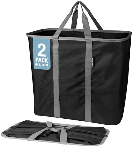 CleverMade Collapsible Laundry Basket - 64L Storage Organization Container 2Pack Midnight Black Shadow Gray - Portable Heavy-Duty Handles for laundry and Apartment Space-Saving