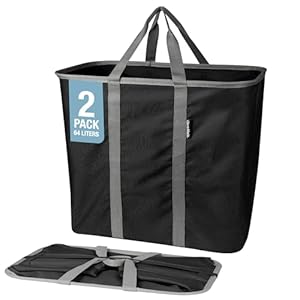 CleverMade Collapsible Laundry Basket – 64L Storage Organization Container 2Pack Midnight Black Shadow Gray – Portable Heavy-Duty Handles for laundry and Apartment Space-Saving