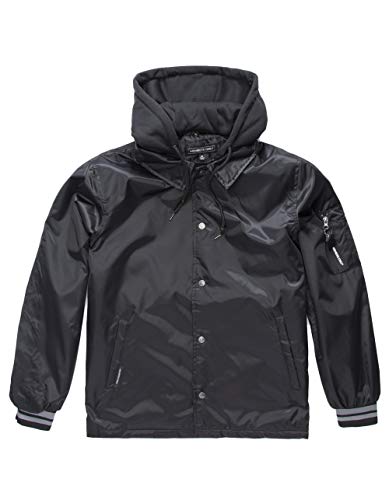 Members Only Men s Coach Jacket with Detachable Hood, Black, M