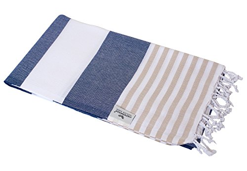Carenesse Toalla de hammam Tommy 100 x 180 cm I Hamam toalla 100% algodón en aspecto marino: azul y beige a rayas I Extra ancho y absorbente Pestemal / Fouta I toalla de sauna con pequeño tamaño Cover