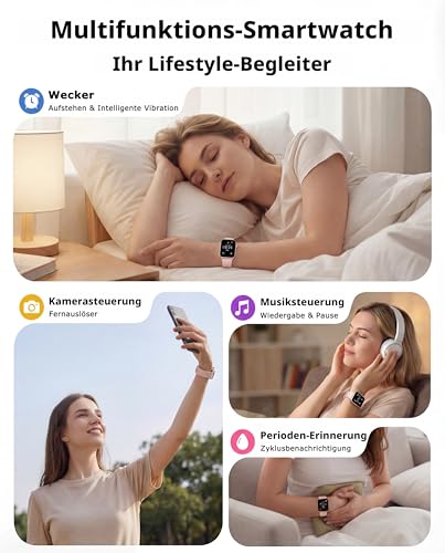 Smartwatch Damen Herren, 1.83" HD Fitnessuhr & Fitness Tracker mit Schrittzähler/Blutdruckmessung/Pulsuhren/Telefonfunktion, Schlaftracker… – Ansicht 6