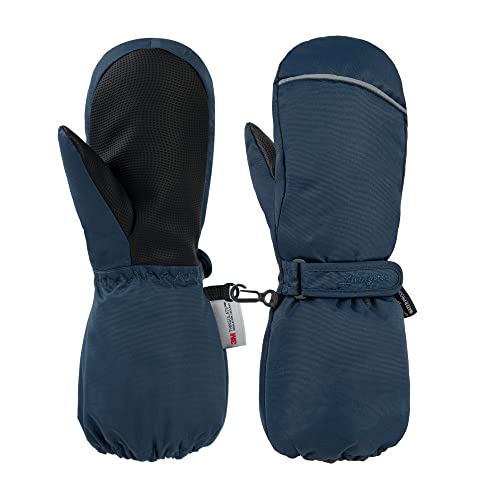 Livingston Snow Gloves for Kids Ski Mittens for Toddler Girls Waterproof Toddler Mittens with String Girls Ski Gloves, Navy, M - Thumbnail 2