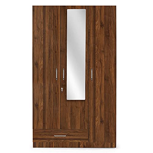 Image of Wakefit Wardrobe | 1 Year Warranty | Engineered Wood Almirah, Cupboard for Clothes Storage | 3 Door, Mirror, 1 Drawer, 1 Hanging Space | Cashmere - Columbian Walnut