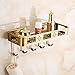 Estantería Baño Pared Baldas en Latón Esquina Repisas Ducha Cesta Bandeja con 2 Ganchos Accesorios de Baño Almacenaje Champú Estantes Metálica , Rectangle