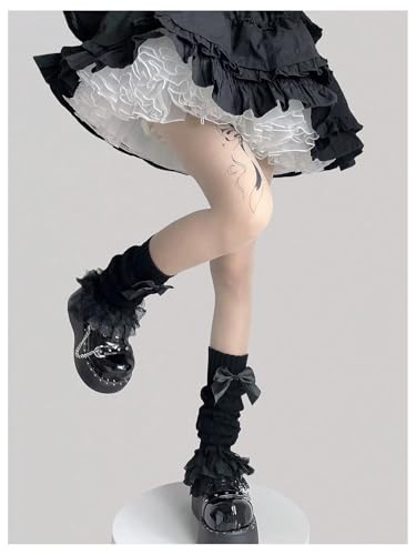Women's 1 Pair Y2K Bow Front Lace Trim Leg Warmers Ribbed Knit Over Knee Pile Leg Warmers Long Socks2