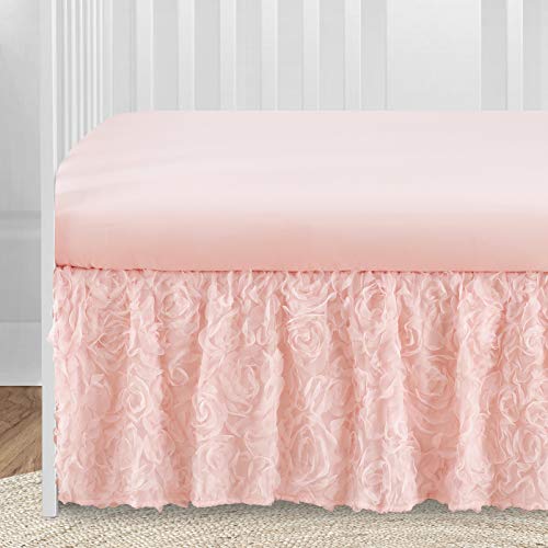 Image of Sweet Jojo Designs 4-Piece Baby Crib Bedding Set (Blush Pink Floral Rose) for Girls, Infants /Nursery incl. Blanket, Fitted Sheet, Skirt, Diaper Stacker (Elegant, Princess, Luxury, Glam, Ruffle Roses)