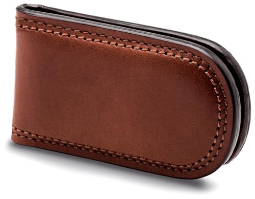 Image of Bosca Men's Leather Money Clip Wallet - Magnetic, Luxury Full Grain Italian Dolce Leather Slim Clip For Men, Hand Stitched, Gift-Ready Packaging, Dark Brown