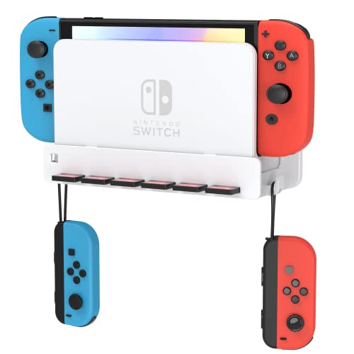 SOKUSIN Support Mural Compatible avec la Switch et la Switch OLED - Support Peu Encombrant avec Crochets pour Joy-Con et 6 Emplacements pour Cartes de Jeu (Blanc)