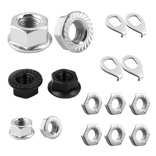 LuLiyLdJ 16 Stück Achsmutter Fahrrad Achse Hinterrad Hutmuttern Edelstahl M8 M9.5 M10 Edelstahl Flanschmuttern mit Sperrverzahnung Sechskantmutter Fahrrad Sicherheitsscheibe Kit