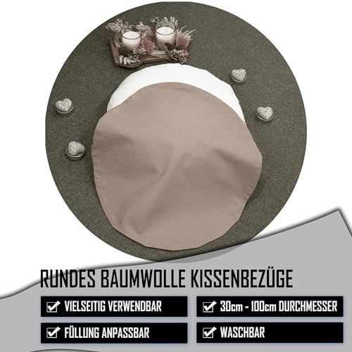 Nurtextil24 Kissenbezug Rund 80cm Ø Durchmesser Graubraun Reißverschluss Bodenkissen Sitzkissen Rundkissen Stuhlkissen 100% Baumwolle Bettkissen Sofakissen Kopfkissen Hülle Überzug