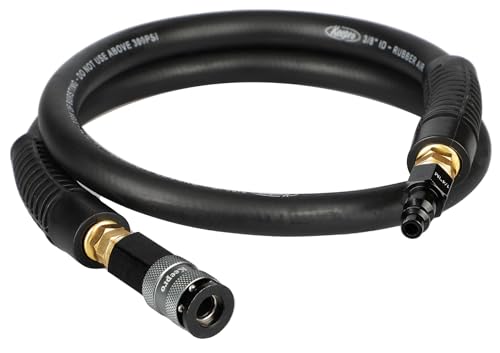 Keepro Rubber Air Hose, Durable Air Compressor Hose 3/8 Inch ID By 3 Feet Long with Swivel Universal Aluminium Quick Coupler and Plug, 300 PSI Maximum Pressure, Black