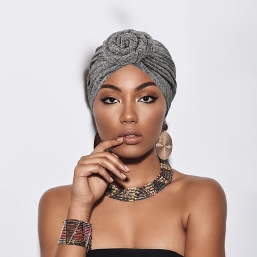 Image of DRESHOW 5 Pack Knotted Headwraps for Women African Turban Pre-Knotted Beanie Headwraps Hair Covers