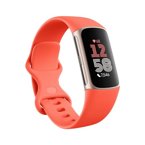 Google Fitbit Charge 6 Activity Tracker with 3 Months Google Health Membership Included, 7 Days Battery Life and Google Wallet and Maps, Coral / Champagne Gold Aluminium
