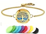 Aromatherapy Essential Oil Diffuser Bracelet, Tree of Life Pattern Locket Adjustable Link for Women Birthday Jewelry Gifts Trendy for Wife Mothers (Gold)