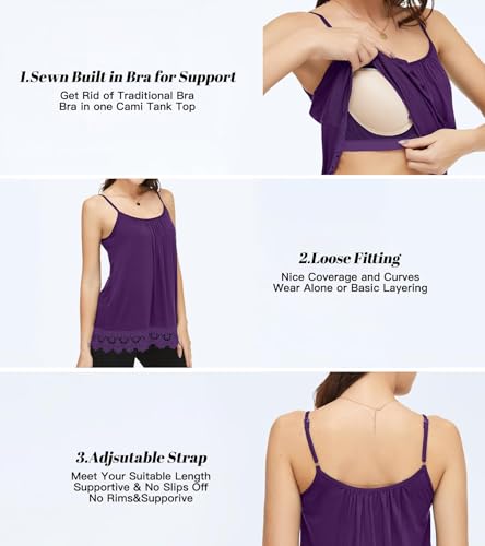 Image of Camisoles for Women with Built in Bra Adjustable Strap Tank Tops Cami Sleeveless Summer Tops for Workout Sleeping Traveling