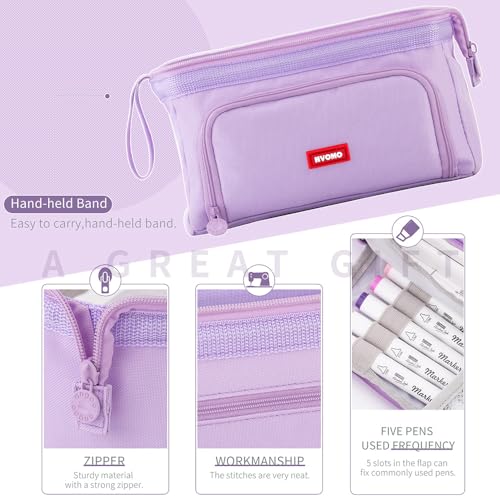 Image of HVOMO Stationery Set,1 large-capacity pencil case,5 quick-drying pens,50 waterproof stickers,2 sticky note pads(200 sheets),1 set of 10-color index labels (200 sheets),Student stationery gift (Purple)