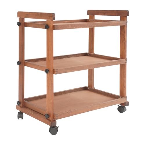 Chariot à roulettes en bois de hêtre à 3 étages - Chariot de peinture multifonction avec roues et poignées - Chariot de service stable pour artiste,...