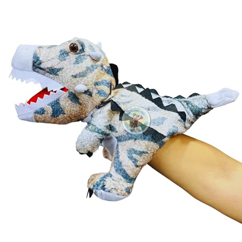 Image of Chi-Chimpu's Open Mouth Ankylosoraus Dinosaur Hand Puppet for Kids | Soft Plush Animal Puppet for Storytelling Fun Play Learning Hands Puppets Toy with Movable Mouth | Interactive Pretend Play, Grey