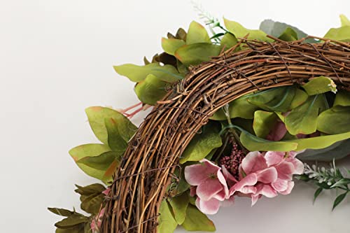 Wreaths For Front Door 16 Inch Half Circle Fleshy Pink Peony With Mulberry Hydrangea Grapevine Base In Spring Summer Fall Wreath Indoor Outdoor Deco #TOP4