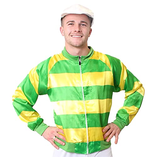 Green and Yellow Jockey Costume - XXLarge - Fancy Dress Outfit With Jacket & Hat - Perfect for Stag Nights Green and Yellow Zip Up Jacket
