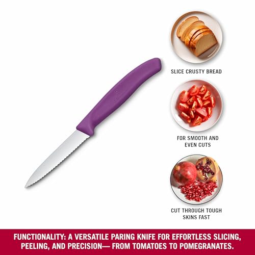Image of Victorinox Swiss Made, Stainless Steel Swiss Classic Paring Knife, 8 cm, Wavy Edge with Pointed Tip, Professional and Household Use, Kitchen Tools & Items, Purple, 6.7635.C1 | Multipurpose Knife