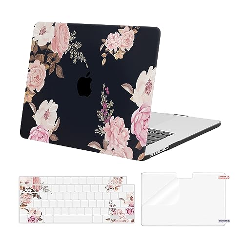 MOSISO Cover Compatibile con MacBook Air 15 Pollici Custodia 2025 2024 2023 A3241 A3114 A2941 M4 M3 M2 Chip con Retina Touch ID,Plastica Peonia Case Protettiva&Copritastiera&Proteggi Schermo, Nero