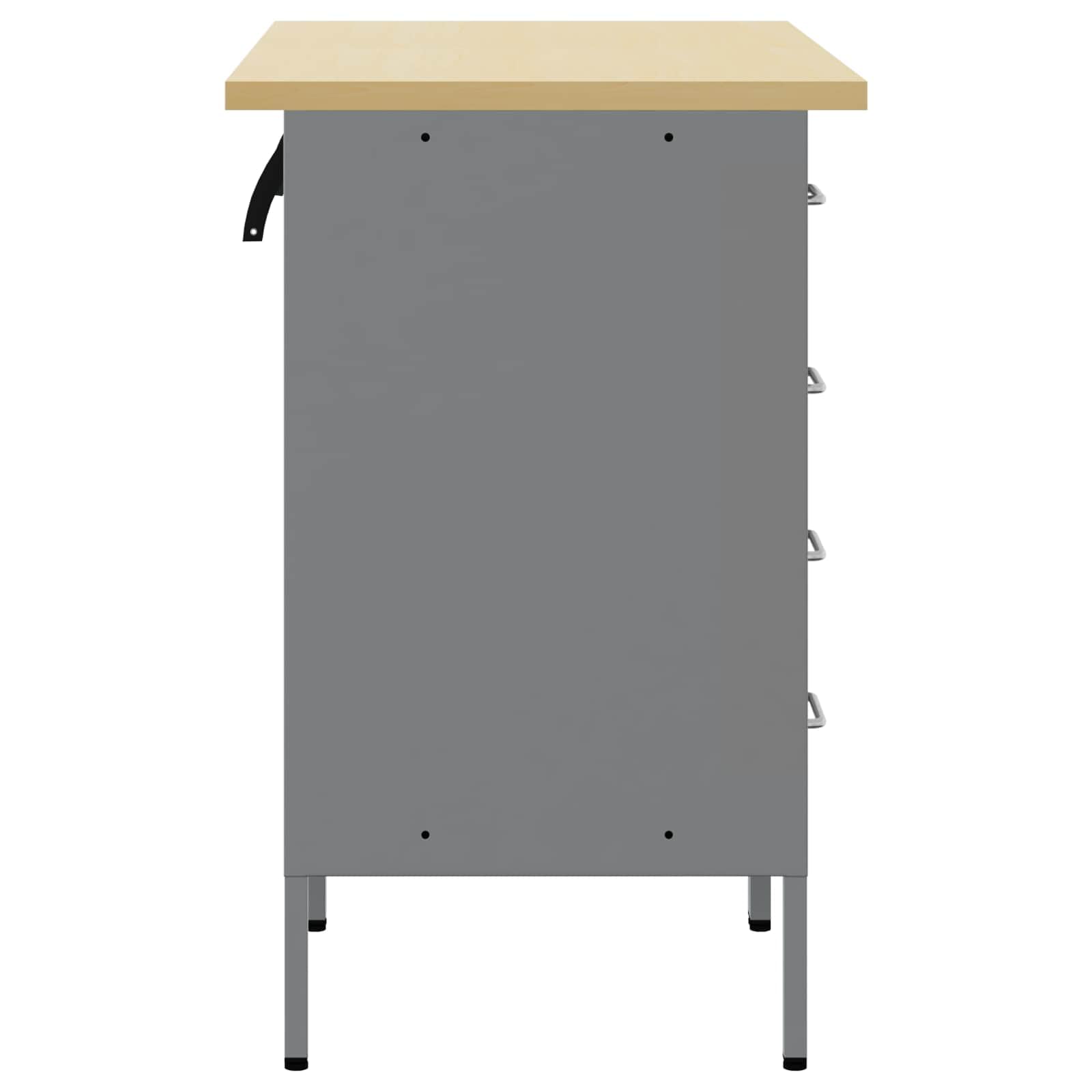 Banco da lavoro con cassetti 2 pezzi, nero e grigio, 75 x 45 x 85 cm, armadio da officina in legno e acciaio per attrezzi